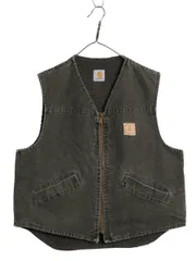 【お得なクーポン配布中!】 US企画 00s カーハート ダック ベスト メンズ M 程 古着 オールド 裏 ボア パイル フリース ライナー 重ね着 フルジップ MOS モス グリーン