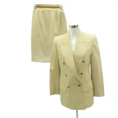 バーバリーズ Burberrys スーツ セットアップ 上下 テーラードジャケット ダブル ミドル丈 タイトスカート ミモレ丈 上9 下7 ベージュ /HO10 ■GY61