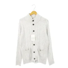 ニコルクラブフォーメン NICOLE CLUB FOR MEN ケーブル編みニットカーディガン スタンドカラー 長袖 ウール混 48 M ライトグレー /AH4 ■GY44