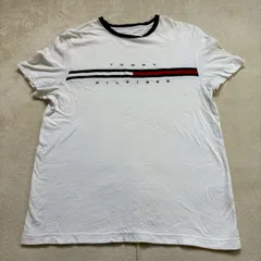 【訳ありセール】TOMMY HILFIGER （トミーヒルフィガー） 半袖Tシャツ 刺繍ロゴ 白T バイカラー コットン100% メンズ Mサイズ