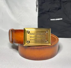 美品 希少 DOLCE&GABBANA ドルチェ&ガッバーナ ロゴプレート バックル ブラウンレザーベルト 80cm 32インチ ゴールド ドルガバ メンズ
