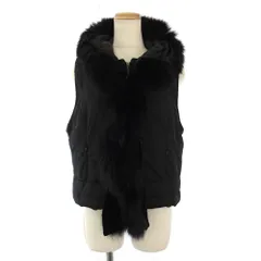 ヒロココシノ HIROKO KOSHINO ベスト ジャケット ジップアップ フード フォックスファー 38 黒 /BM ■MA