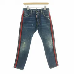 ディースクエアード DSQUARED2 Classic Kenny Jean クラシックケニージーンズ デニムパンツ ボタンフライ サイドライン ダメージ加工 42 紺 ネイビー 赤 レッド S74LB0334 /BB