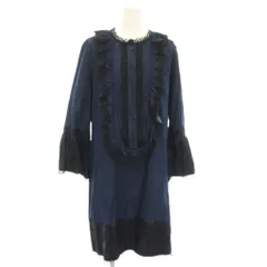 アナスイ ANNA SUI ワンピース ミニ 長袖 レース フリル 6 紺 ネイビー 黒 ブラック 54-01-5406 /YTのサムネイル
