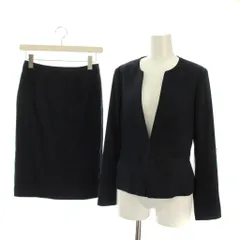 クードシャンス CdeC COUP DE CHANCE スーツ セットアップ 上下 ジャケット ひざ丈 スカート 36 紺 ネイビー ノーカラー /YM