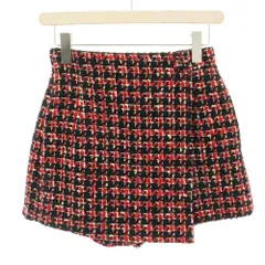 シェリエ CHERIE ショートパンツ キュロット ミニ ツイード 千鳥格子柄 ジップフライ M 赤 レッド 黒 ブラック 白 ホワイト 241080 /YT