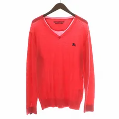 バーバリーブラックレーベル BURBERRY BLACK LABEL ニット セーター 長袖 Vネック ウール 薄手 ロゴ 刺繍 ワンポイント 3 ピンク /BB ■GY12