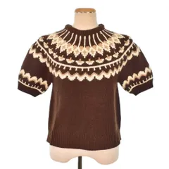 ザラ ZARA ジャカードショートスリーブニットセーター 半袖 ウール S 茶 ブラウン ■FY