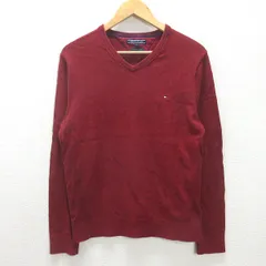 g■トミーヒルフィガー/TOMMYHILFIGER Vネックニットセーター/コットン【L】赤/men's/14【中古】■