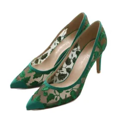 銀座かねまつ GINZA Kanematsu パンプス 23.5cm 緑 グリーン レース リーフ柄 /AQ ■OS