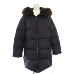 ナノユニバース nano universe 西川ダウン ダウンコート ミドル丈 フーディ ラクーンファー 38 紺 /KH