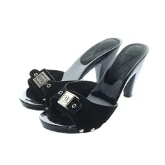 シャネル CHANEL サンダル ミュール ロゴ ココマーク ハイヒール スエード エナメル 35 22.5cm 黒 ブラック ■GY19 /MQ ■OH