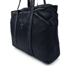 【良品】PRADA プラダ トートバッグ ハンドバッグ ナイロン ブラック 黒色 刺繍 ユニセックス 男女兼用 メンズ レディース