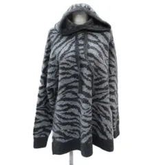 ザラ ZARA フーディー ニットパーカー M-L グレー ゼブラ柄 アニマル柄 オーバーサイズ /SM5 ■GY61