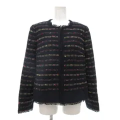 エルミダ EL MIDAS ツイードジャケット ノーカラー 長袖 フリンジ 紺 ネイビー 白 ホワイト /NU