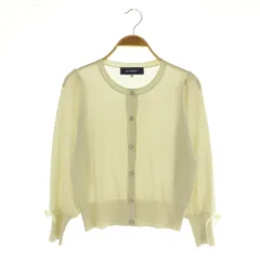 エムズグレイシー M'S GRACY ラメ混カーディガン 長袖 リボン クルーネック ビジューボタン 38 ライトベージュ /MY ■OS ■SH