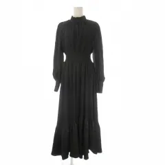 リエンダ rienda ワンピース F 黒 ブラック 長袖 スタンドカラー 切替 楊柳 /CK21 ■GY58