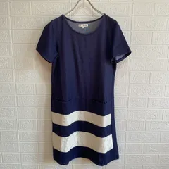 SHOO・LA・RUE シューラルー C62-56033 ショートスリーブ コットン チュニック 半袖 トップス ワンピース ネイビー【中古】 レディース