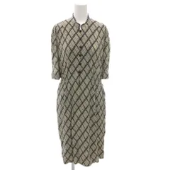 ジュンアシダ jun ashida ワンピース 11 白 ホワイト 黒 ブラック ひし形柄 スタンドカラー 七分袖 /TZ ■GY60