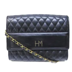 ハナエモリ HANAE MORI レザー キルティング ショルダーバッグ チェーンストラップ 黒 ブラック 0126