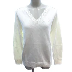 イーストボーイ EAST BOY ニット セーター Vネック 刺繍 9 M アイボリー 白 ホワイト /AU