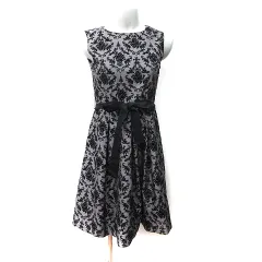 エスティービー STB ワンピース ひざ丈 ノースリーブ 総柄 S 黒 ブラック /YI