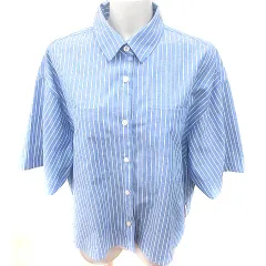グローバルワーク GLOBAL WORK シャツ ブラウス 五分袖 ストライプ F 青 ブルー /RT