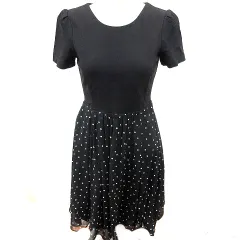 ザラ ベーシック ZARA BASIC ワンピース Aライン ひざ丈 長袖ドット S 黒 ブラック /RT