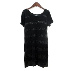 クードシャンス CdeC COUP DE CHANCE ワンピース ニット ミニ ボーダー 半袖 スパンコール 38 M 黒 ブラック /MN