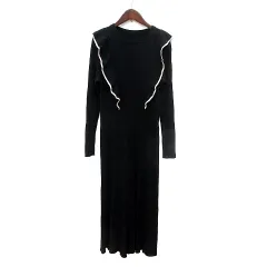 ビス ViS ワンピース ニット ロング 長袖 フリル リブ M 黒 ブラック /MN