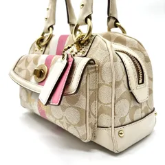 【良品】 coach turnlock signature pvc handbag  goldparts ladies beige bi-color コーチ ハンドバッグ
