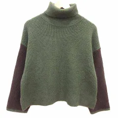 ナノユニバース nano universe ニット セーター タートルネック 長袖 F 緑 グリーン 茶 ブラウン /YK
