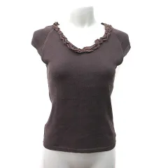 23区 オンワード樫山 ニット カットソー リブ フレンチスリーブ 38 M 茶 ブラウン /YI