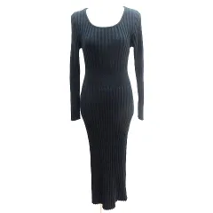 リエンダ rienda ニット ワンピース マキシ ロング リブ 背中開き 長袖 F 黒 ブラック /AU