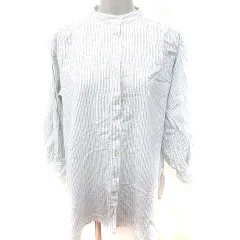 スタディオクリップ Studio Clip シャツ ブラウス ノーカラー 長袖 ストライプ F 白 ホワイト 黒 ブラック /RT