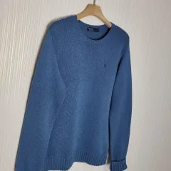 レディースL ポロ ニット ラウンド アッシュブルー コットンセーター ラルフローレン ウィメンズ