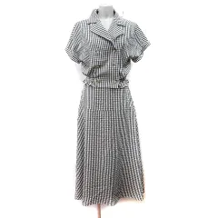 ナイスクラップ NICE CLAUP セットアップ 上下 ブラウス 半袖 フレアスカート ロング ギンガムチェック F 黒 ブラック /YI