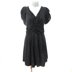 ナノユニバース nano universe ワンピース ひざ丈 半袖 シフォン ドット 黒 ブラック /YI