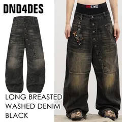 【Y2Kファッション】【オピウムファッション】中国新進気鋭ブランド【DND4DES】 LONG BREASTED WASHED DENIM 【ヴィンテージ加工ブラック】 【バギーデニムパンツ】【M】