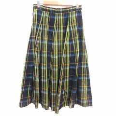 デッサン Dessin フレアスカート ロング チェック 3 L 緑 グリーン 紺 ネイビー /YK