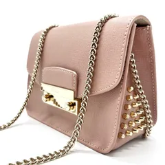 【良品】FURLA フルラ ショルダーバッグ トートバッグ ワンショルダーバッグ メトロポリス フラップ チェーン レザー 革 ベージュ 肌色 スタッズ ユニセックス 男女兼用 メンズ レディース