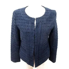 ナチュラルビューティーベーシック NATURAL BEAUTY BASIC ジャケット ノーカラー 総裏地 総柄 ツイード M 紺 ネイビー /RT