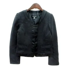 ミッシェルクラン MICHEL KLEIN ノーカラージャケット 総裏地 38 M 黒 ブラック /MN