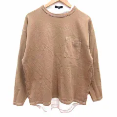 ビームスハート BEAMS HEART Tシャツ カットソー クルーネック フェイクレイヤード 長袖 L 茶 ブラウン 白 ホワイト /YK