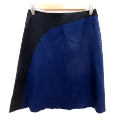 トゥモローランドコレクション TOMORROWLAND collection スカート フレア ひざ丈 ウール 36 青 ブルー 黒 ブラック /RT
