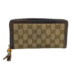 GUCCI(グッチ) 長財布 バンブー,GG柄 224253 ベージュ×ダークブラウン ラウンドファスナー レザー