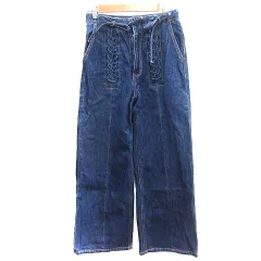 マウジー MOUSSY デニムパンツ ジーンズ ワイド レースアップ 2 M 紺 ネイビー /AU