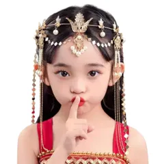 キッズ ヘッドドレス 王女風 ゴールド 飾り付き 女の子用 ドレスアップ 発表会用 七五三用