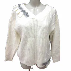 ロウファッジ RAW FUDGE ニット セーター Vネック 長袖 アンゴラ混 M 白 ホワイト /YK