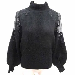 スナイデル SNIDEL ニット セーター ハイネック 切替 シフォン レース 長袖 アンゴラ混 F 黒 ブラック /YK